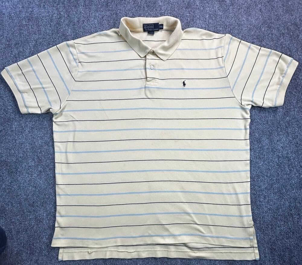 Modern Polo Ralph Lauren Men's XXL Cream Striped Short Sleeve Polo Shirt Cotton